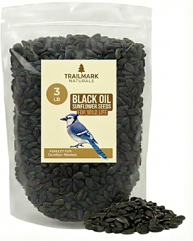 TRAILMARK NATURALS - 3 LB Black Oil Sunflower Seeds for Birds – Premium Wildlife & Bird Food – Grown in USA - Non-GMO - Black Oil Sunflower Seeds for Wild Birds and Backyard Feeders