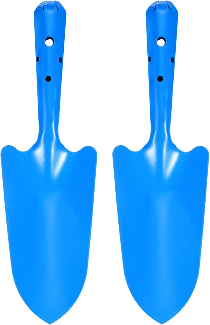 HARFINGTON 2pcs Mini Colorful Metal Hand Shovel 11" x 3" Digging Trowel Set Transplanting Garden Tools for Flower Soil Digging Planting Weeding Transplanting Garden, Blue