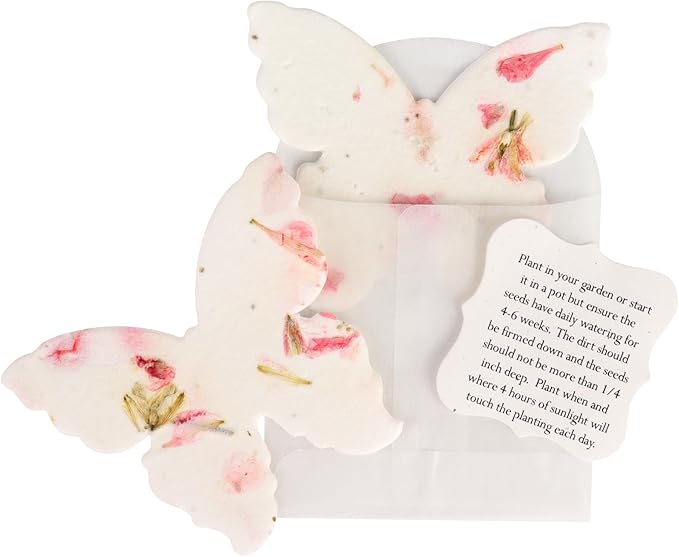 Set of 24 Pink Butterfly Seed Paper – Writable & Plantable Wildflower with Envelopes & Planting Guides, Gift for Moms or Plant Lover for Valentine’s Day, Mother’s Day, Weddings & Life Celebrations