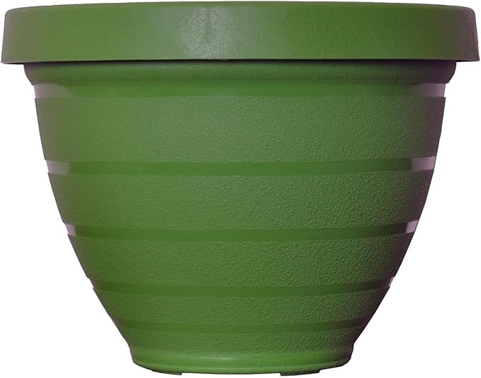 The HC Companies Rings Flower Planter - Self Watering Plant Pots for Herbs & More - Round Lightweight Outdoor & Indoor Planter (10" Dark Green, Pack of 1)