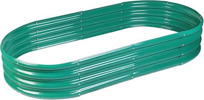 Raised Garden Bed GRS Certified Galvanized Planter Box Outdoor, 5ft Oval Rot-Resistant Metal Garden Bed Planter, Recycled Material Planter for Vegetables Flowers Herbs (Green)