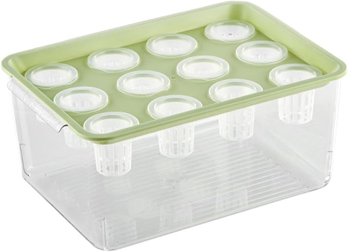Hydroponic Planter Box, 12-Hole Transparent Aquaponics Growing System with Green Lid for Home, Balcony, or Desktop Decor.