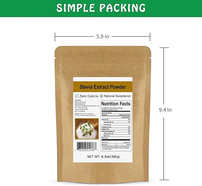 CCnature Pure Stevia Extract Powder Without Erythritol 8.8oz(250g) - Highly Concentrated Stevia Powder Sweetener | Zero Calorie | No Artificial | Natural Sugar Alternative