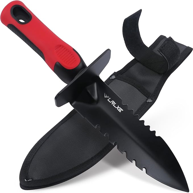 Metal Detector Shovel, Heavy Duty Double Serrated Edge Digger with Sheath, Gardening & Metal Detecting Accessories for Digging, Weeding and Planting