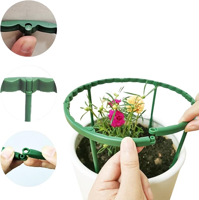12 Pack Plant Support for Indoor and Outdoor Small Plants，Half Round for Potted Plants, Plastic Ring Flower Stakes with 20Pcs Plant Garden Clips