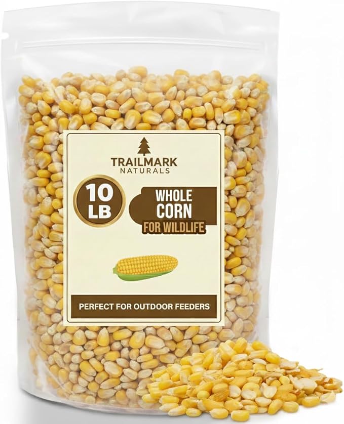 TRAILMARK Naturals - Whole Corn 10 LB– Premium Bird Seed & Wildlife Feed for Ducks, Deer, Squirrels, Chickens, and Turkeys – Whole Corn for Wild Birds – Grown in USA