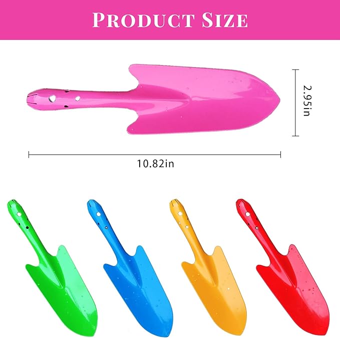 Garden Trowel for Digging and Planting, Mini Colorful Metal Hand Shovel, Small Trowel Set Garden Tools for Flower Soil Planting Digging Transplanting Ideal Gardening Gift for Kids