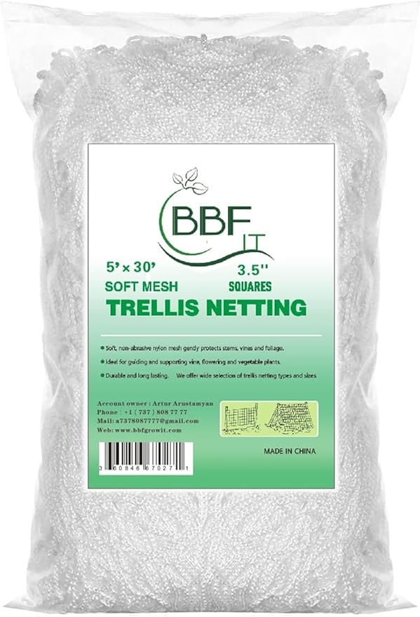 Plant Trellis Netting 5 * 30FT 3.5 Mesh Heavy-Duty Polyester Grow Net, Garden Trellis Netting with Square Mesh for Climbing Plants, Vegetables, Fruits and Flowers
