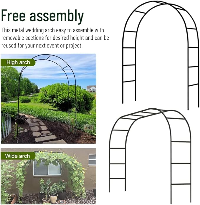 Zhisheng Garden Arbors,7.9Ft Metal Garden Arbors Green Wedding Arch for Climbing Plant Outdoor Wedding Christmas Party Decoration,240CM