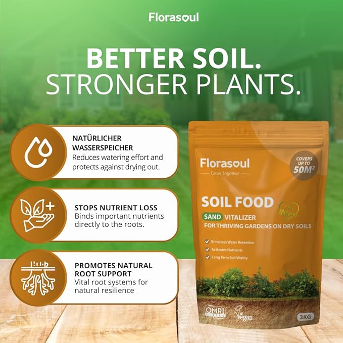 Florasoul® Organic Sandy Soil Conditioner (6.6 lbs) – High-Performance Water Retainer & Nutrient Booster – Plant-Based & Vegan – for Gardens, Lawns & Drought-Prone Areas
