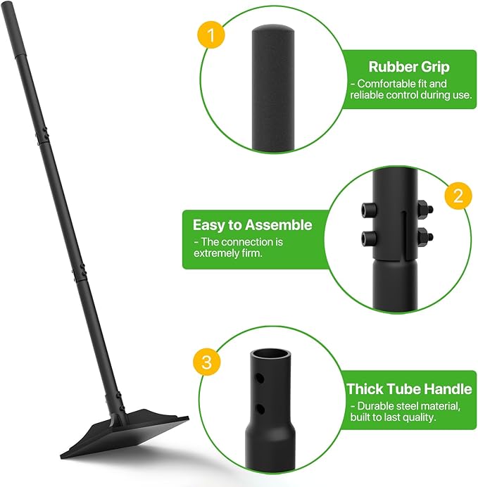 Steel Tamper Tool, 49 inch Hand Tamper with Heavy Duty 8"x8" Metal Tamper Head, Long Handle Garden Tamper Tool for Dirt, Landscaping, Soil, Ground, Sand, Black