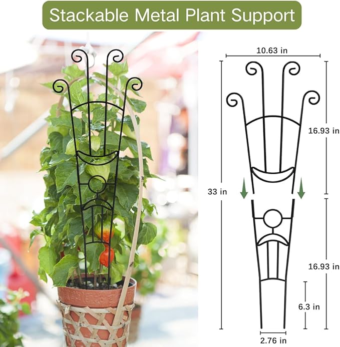 2 Pack Monstera Plant Support Stakes, 33in Metal Plant Trellis with Garden Twist Tie for Climbing Plants Indoor Outdoor Potted Tall Pothos Monstera