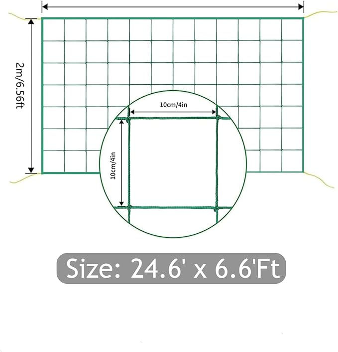 Trellis Netting, Heavy-Duty Garden Grow Netting for Climbing Plants, Outdoor Indoor Net for Cucumber, Tomatoes, Beans, Clematis, Fruits & Vegetables, Climbing Vining Plants (24.6' x 6.6'Ft)