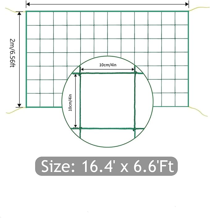 Trellis Netting, Heavy-Duty Garden Grow Netting for Climbing Plants, Outdoor Indoor Net for Cucumber, Tomatoes, Beans, Clematis, Fruits & Vegetables, Climbing Vining Plants (16.4' x 6.6'Ft)