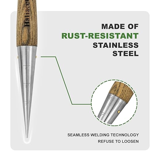 Haliaeetus Dibbler Gardening Tool with 5'' Measuring Scale, Easy to Grip L-Shaped Wood Handle Dibbler, Stamped Stainless Steel Tip Seed Dibber, 11.3'' Dibber for Sowing Seeds and Planting Seedlings