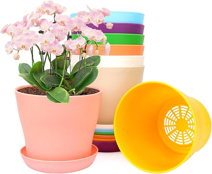 5.5 Inch Plant Pots Indoor Outdoor, 8 Pack Colorful Plant Flower Pots with Drainage Holes and Saucers Plastic Planters Nursery Pots for Garden Plants Flowers Succulents