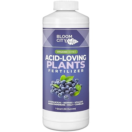 Bloom City Acid-Loving Plant Fertilizer – Liquid Soil Acidifier & Nutrient Formula for Blueberries, Hydrangeas & Other Acid-Loving Plants, 32 oz