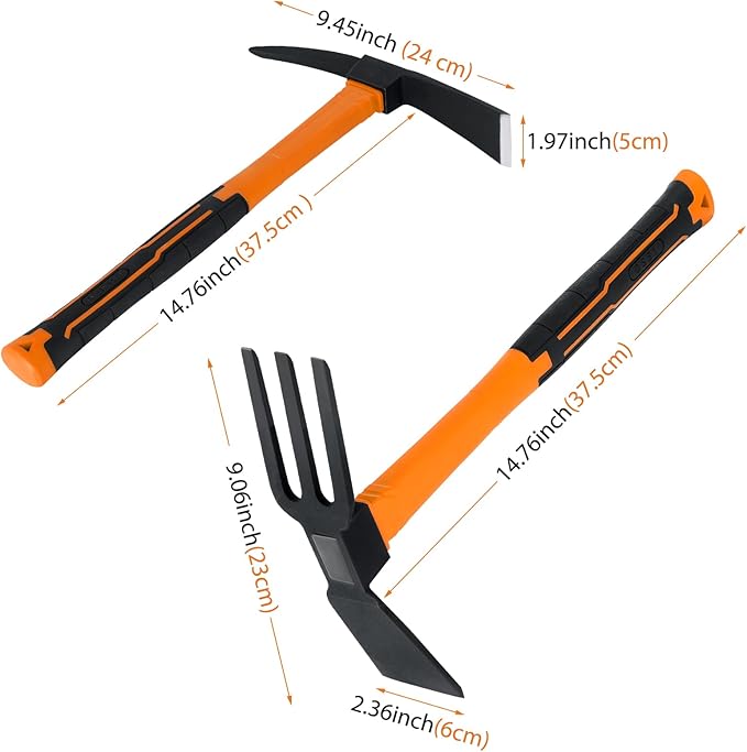 2pcs Garden Tools Comfortable Handle Hoes for Garden Work Carbon Steel Outdoor Tools（Orange）
