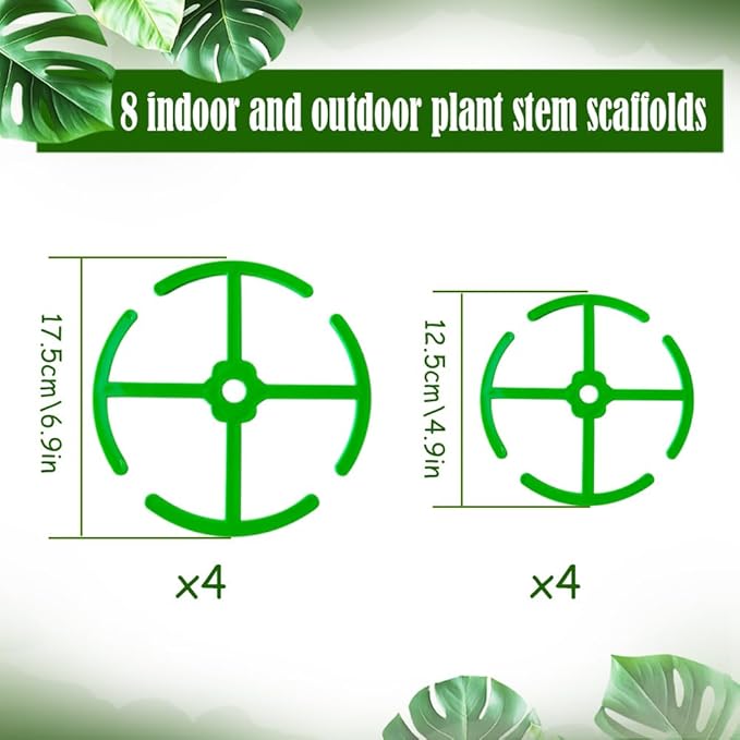8 Pcs Plant Stem Support for Indoor Outdoor, Large 360-degree Different Sizes Monstera Support, Reusable Plastic Climbing Plant Stakes, Cages (Green)