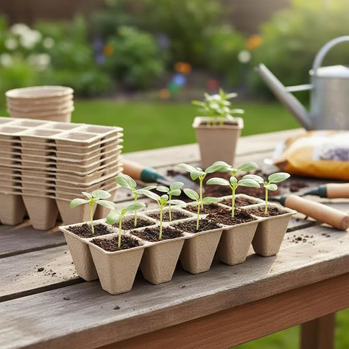 VENTVGAIN 300 Cells Peat Pots Seed Starter Tray 30 Packs Biodegradable Seedling Pots Germination Trays Peat Pot for Seedling Organic Seed Starting Trays kit with (30 packs-300cells)