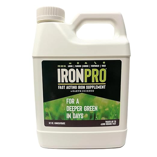 Earth Science IronPro Fast Acting Liquid Iron Concentrate— 32oz—Iron Supplement for Lawns Plants Gardens Corrects Iron Deficiency, Deepens Green Color Without Excessive Growth, Covers 4,000 Sq Ft