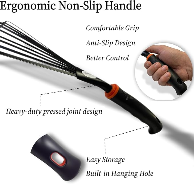 Garden Hand Rake, 2 Pack Leaf Rake with Durable Steel Tines, Small Shrub Rake with Ergonomic Non-Slip Handle for Lawn, Leaves, Soil, Flower Beds & Yard Cleanup