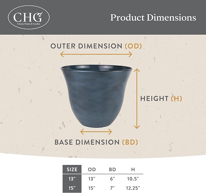 Classic Home and Garden Honeysuckle Resin Planters - Lightweight Indoor & Outdoor Plant Pots - UV-Resistant Plastic Flower Pots - Pot Planters for Flowers & Herbs (15" Distressed Copper)