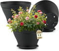 4 Pack 12 Inch Plant Pots with Saucers, Plastic Flower Pots with Drainage Holes, Large Planters for Indoor Outdoor Garden, House Plants, Flowers, Herbs, Gardening Gifts, Black