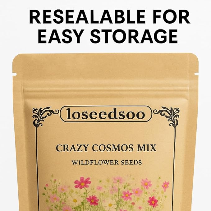 Crazy Cosmos Mix Wildflower Seeds for Planting – 1 oz – 5000+ Seeds, Easy to Grow, Attracts Butterflies, Multiple Colors