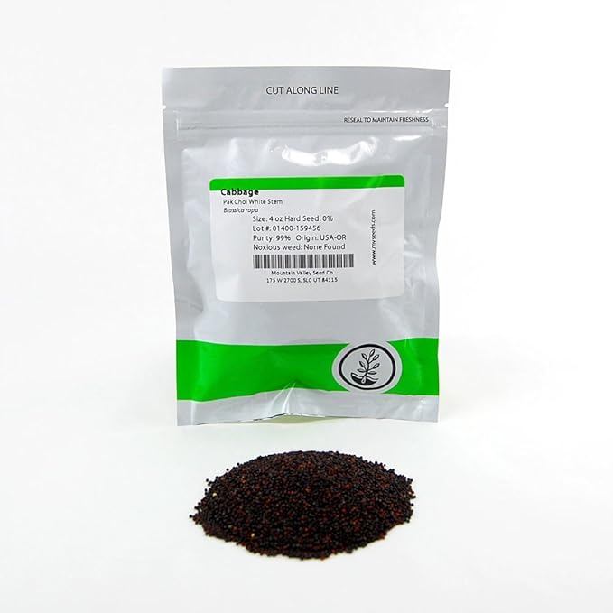 White Stem Pak Choi Cabbage Seeds: 4 Oz - Non-GMO Bok Choi Sprouting Seeds - Microgreens, Vegetable Gardening