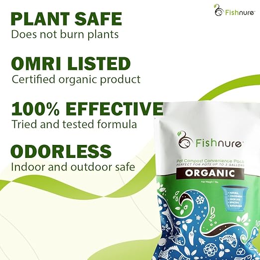 Fishnure - Humus Fish Compost Fertilizer for Indoor Plants, Outdoor Houseplant Fertilizer, Plant Food for Houseplants, Gardener Gifts, 1 lb Convenience Pack for 3-Gallon Pot