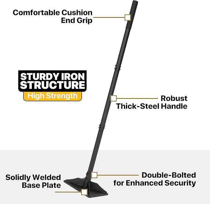Steel Tamper Tool, Hand Tamper with Larger 8"x10" Rectangular Metal Tamper Head, 49 inch Long Handle Ground Tamper Tool for Dirt, Heavy Duty Garden Tamper for Soil, Landscaping, Black
