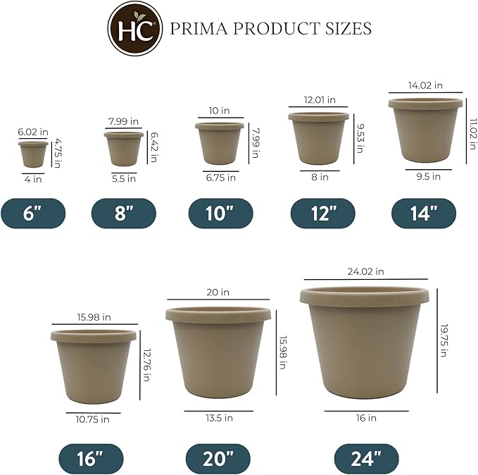 The HC Companies Prima Round Plastic Plant Pot w/Rolled Rim - Lightweight & UV Resistant Flower Pot for Herbs & More - Outdoor & Indoor Plant Pots w/Drainage (16 inch, Sandstone, Pack of 1)