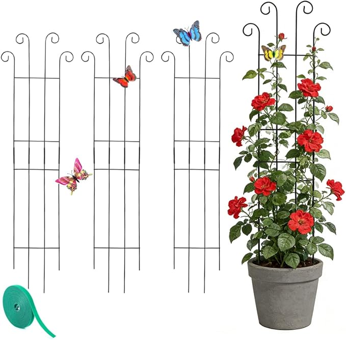 32.6inch Plant Trellis for Pot Climbing Plants Indoors & Outdoor, Garden Trellis for Potted Plants, Rust-Proof Metal Sturdy Yet Gentle Climbing Stakes Support for Ivy Pothos Hoya Monstera (4pcs)