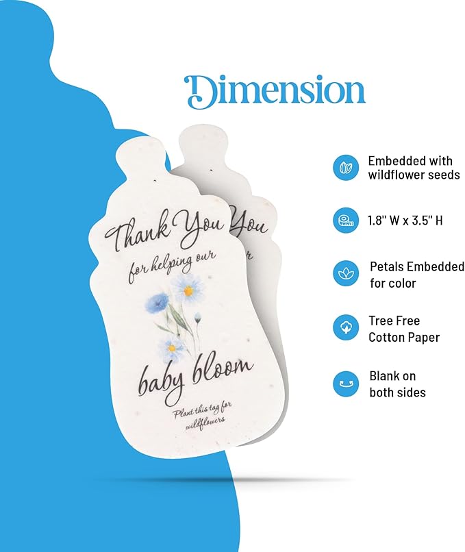 Seed Bloom Shaped Seed Paper – 5Pcs Blue Shower Favors for Guests with Wildflower Seeds, Writable & Plantable, Shower Favor Gifts for Guest