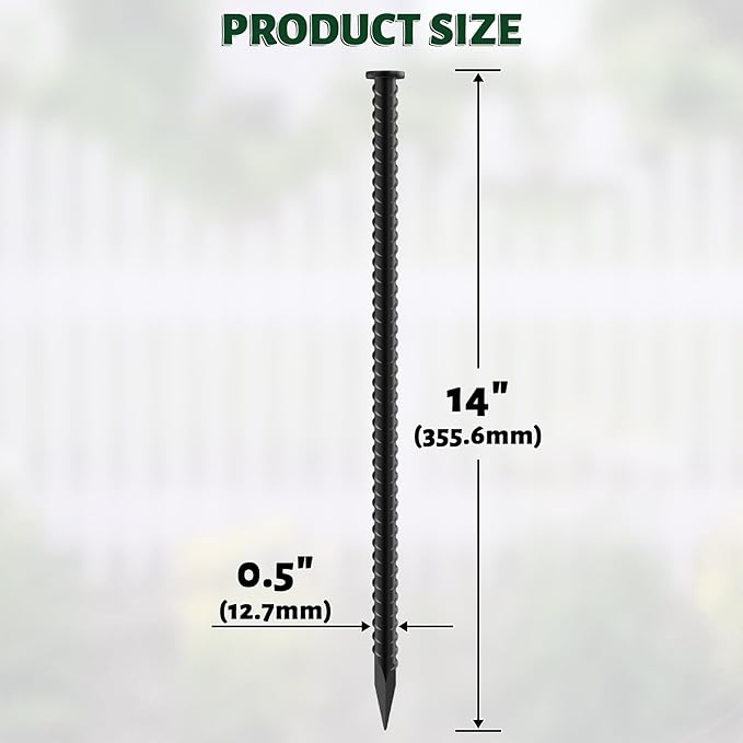 Rebar Stakes - 14 inch Metal Spikes for Asphalt 1/2 Inch Diameter 10 Pack Anchor Kit Galvanized Steel Ground Stakes for Parking Curbs, Speed Bumps, Wheelchair Ramps, Cable Protectors, Cord Covers