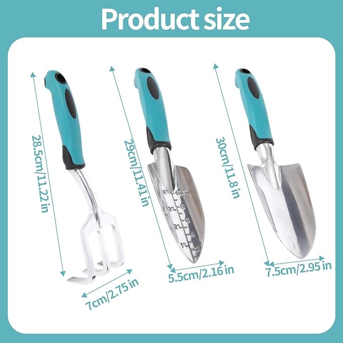 Gardening Hand Tool Set 3 Pack Heavy Gardening Kit with Non-Slip Soft Ergonomic Handle,Lightweight Aluminum Alloy Rust-Proof Tools, Great Garden Gifts for Women Men