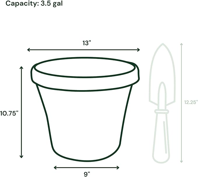 Bloem Terra 12" Diameter Round Vanilla Bean Resin Planter Pot with Drainage Holes for Indoor and Outdoor Gardening