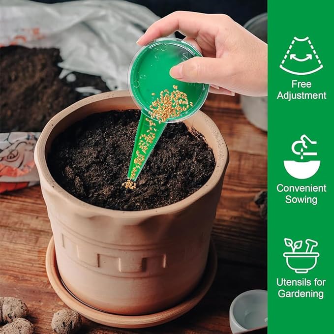 6 PCS Mini Seed Spreader Set, 2025 New Mini Sowing Seed Dispenser, Small Garden Seed Planter Tool, Hand held Manual Seed Spreader with Seedlings Dibber and Widger Set for Tiny Seeds