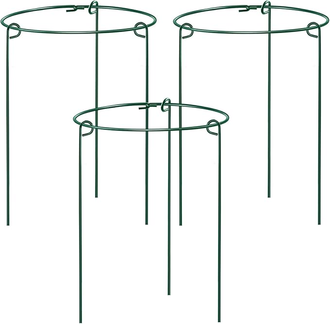 HiGift 3 Pack Peony Cages Support Stakes Ring for Garden, Round Plant Support for Outdoor (10" W x 17" H), Indoor Plant Cages Hoops Plant Rings for Tomatoes,Rose,Astilbes,Vine Indoor Potted Plants