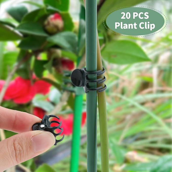 12 Pack Plant Support Stake,Half Round Plant Support Ring with 20 Pcs Clips,Plastic Plant Cage Plant Cage Holder for Small Plant Flower Vegetable,Indoor Leafy Plants(green,Size:9.45 x 5.51inch)