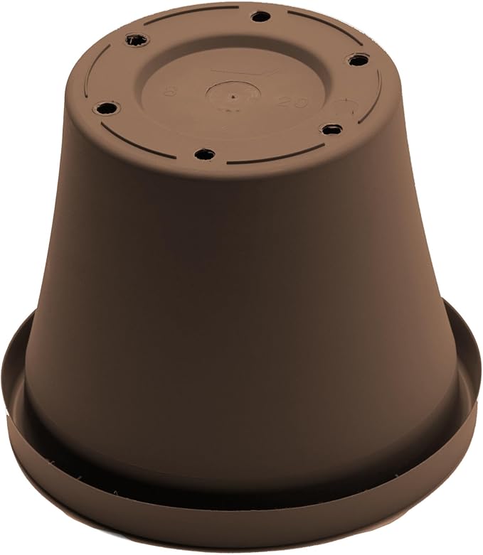 Bloem Terra 8" Round Resin Planter Pot with Drainage Holes, Indoor and Outdoor Gardening, Chocolate, Made in USA
