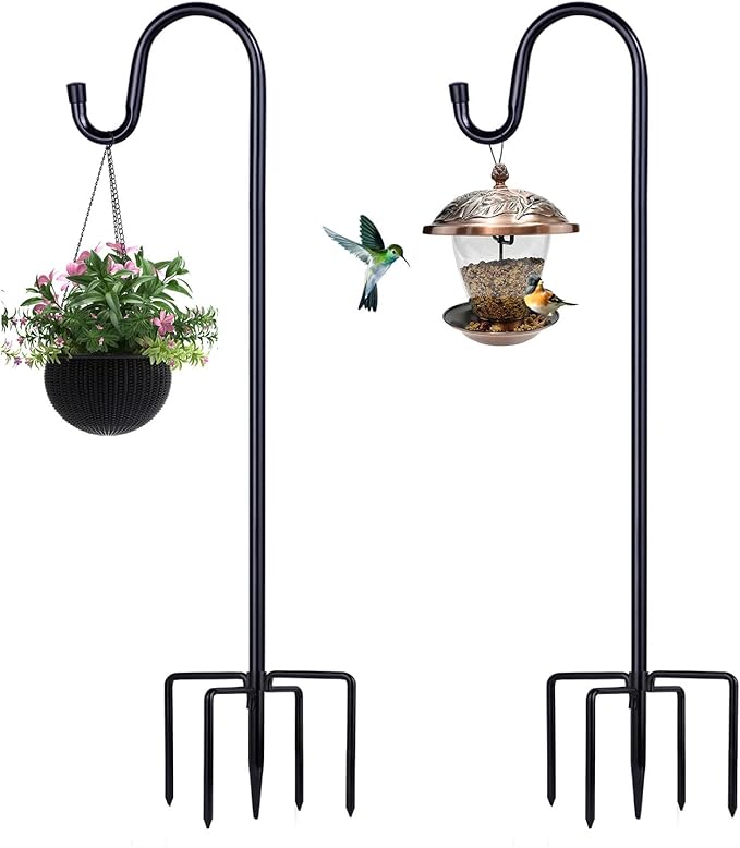 ToyHotels Shepherd Hooks - 2 Pack 46 Inch Bird Feeder Pole with 5 Prongs Base for Hanging Lantern, Hummingbird, Lightweight Plant, Shepherds Hook for Outside