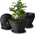 8 Inch Plastic Plant Pots with Saucers 8 Pack, Flower Pots with Drainage Holes, Sturdy Planter Pots for Indoor Outdoor, Modern Decorative Gardening Pots for Planting House Plants, Black