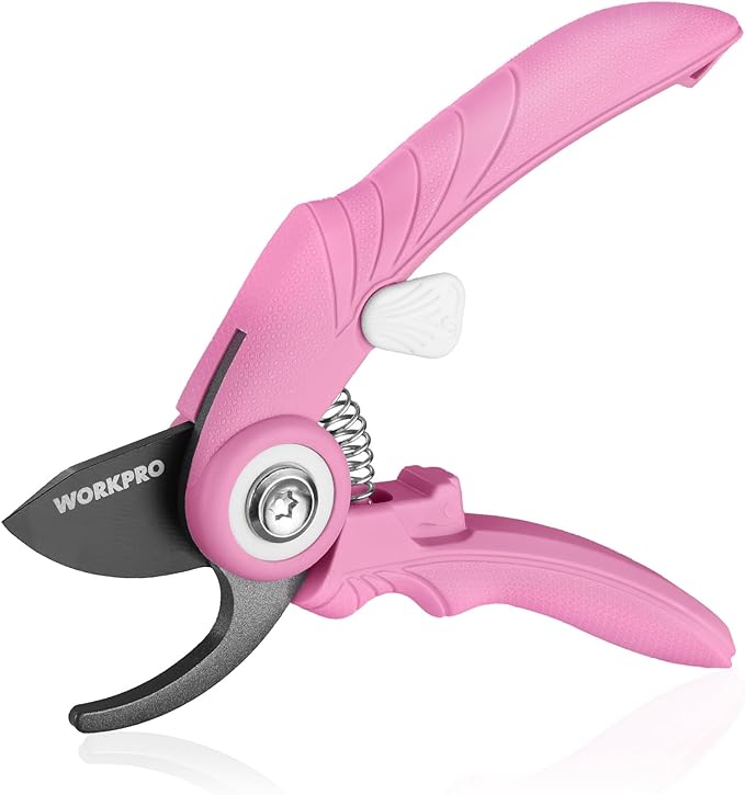 WORKPRO 6.9" Bypass Pruning Shears, Gardening Scissors with Sharp SK5 Steel Blade, Handheld Garden Floral Clippers for Rose, Plants, Flowers, Fruits Trees, Gardening Gifts for Women & Men, Pink