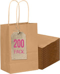 qiqee 200-Packs Brown Paper Gift Bags with Handles Bulk 4.5"x2.5"x6" Mini Size Paper Bags Multiple Uses