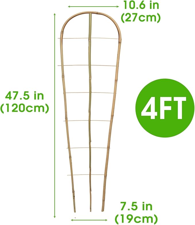 4 Pack Natural Bamboo U-Shaped Trellis 4 Feet, Oltara Plant Support Trellis for Outdoor and Indoor Climbing Plants, Vines, Potted Plants, Flowers