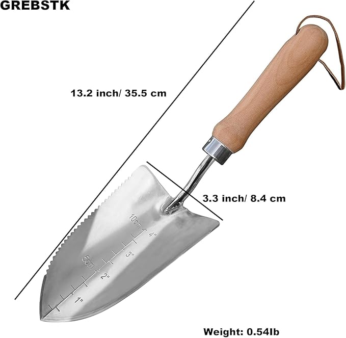 GREBSTK Gardening Shovels Stainless Steel Transplanter Garden Trowel Depth Marker Measurements Shovel Weeding Tool