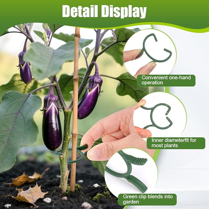 AUAUY 210 Pcs Plant Clips Green Garden Clips Plastic Plant Rings Plant Support Clips for Securing Plant Stem（M+L）