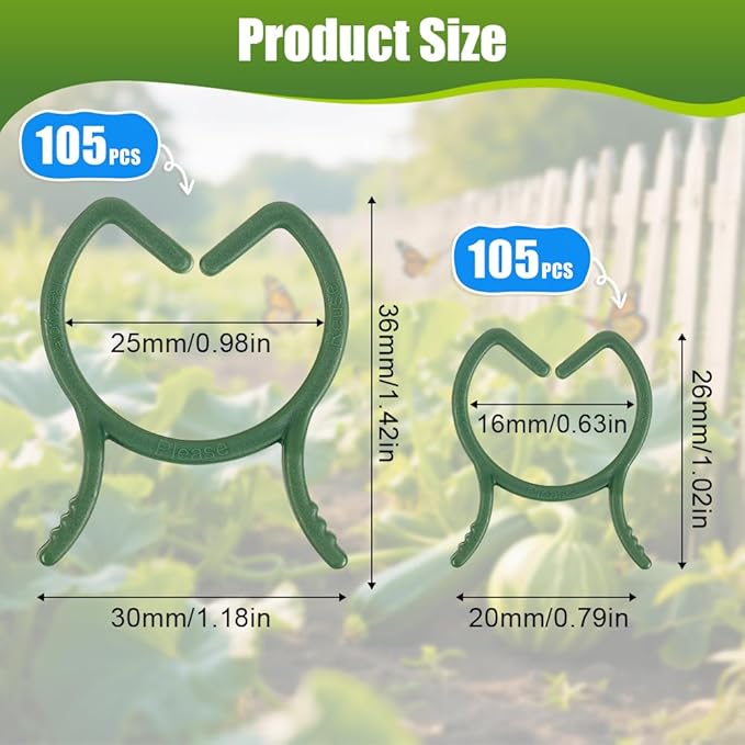 AUAUY 210 Pcs Plant Clips Green Garden Clips Plastic Plant Rings Plant Support Clips for Securing Plant Stem（M+L）